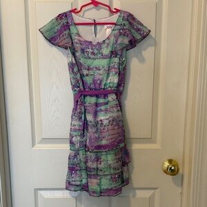 Justice Spring/Easter Floral Dress Size 8 in Purple and Green.